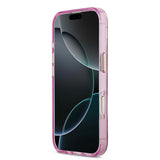 Apple iPhone 17 Kılıf Guess M-safe Şarj Özellikli Simli Çiçek Desenli Üçgen Logolu Kapak Mor