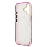 Apple iPhone 17 Kılıf Guess M-safe Şarj Özellikli Simli Çiçek Desenli Üçgen Logolu Kapak Mor