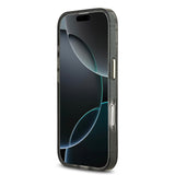 Apple iPhone 17 Kılıf Guess M-safe Şarj Özellikli Simli Çiçek Desenli Üçgen Logolu Kapak Siyah