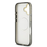 Apple iPhone 17 Kılıf Guess M-safe Şarj Özellikli Simli Çiçek Desenli Üçgen Logolu Kapak Siyah