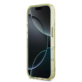 Apple iPhone 17 Kılıf Guess M-safe Şarj Özellikli Simli Çiçek Desenli Üçgen Logolu Kapak Yeşil