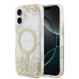 Apple iPhone 17 Kılıf Guess M-safe Şarj Özellikli Transparan Resin Bottom Pullu Kapak Gold