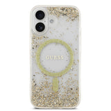 Apple iPhone 17 Kılıf Guess M-safe Şarj Özellikli Transparan Resin Bottom Pullu Kapak Gold