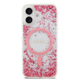 Apple iPhone 17 Kılıf Guess M-safe Şarj Özellikli Transparan Resin Bottom Pullu Kapak Pembe
