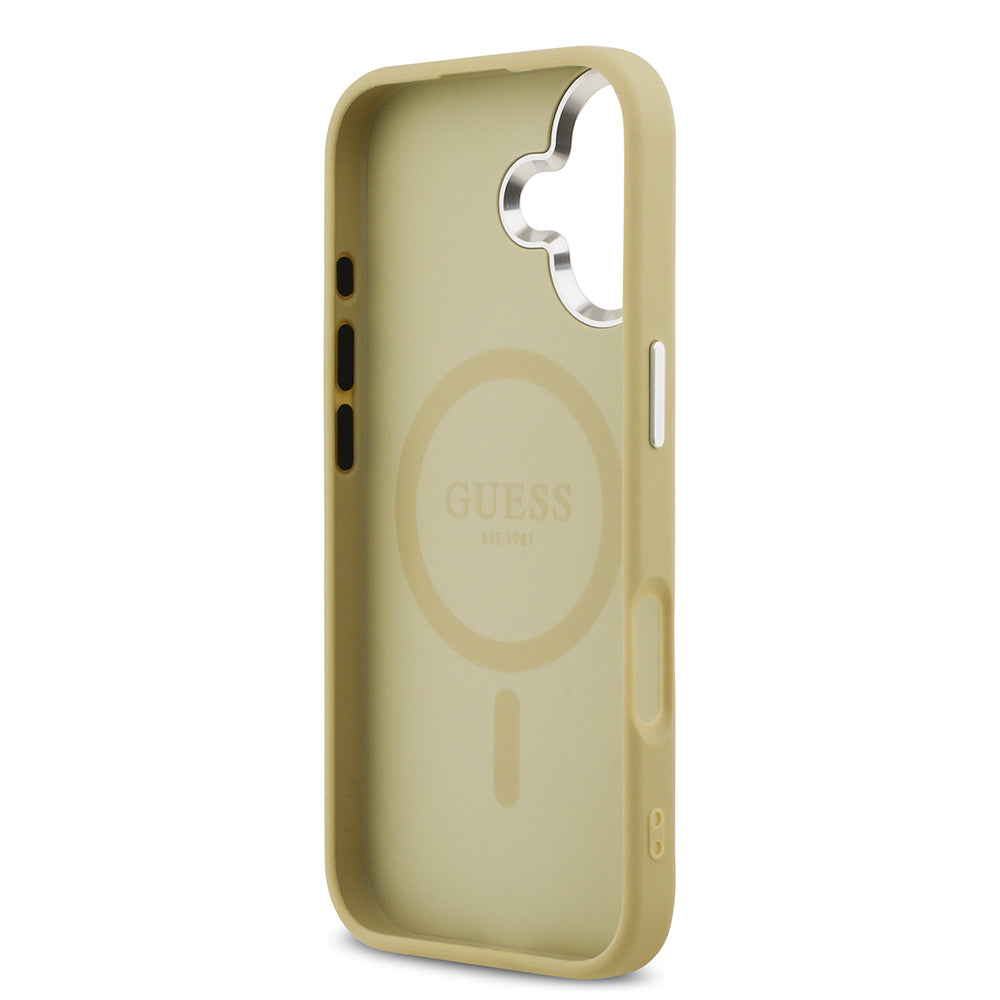 Apple iPhone 17 Kılıf Guess M-safe Şarj Özellikli Üçgen Logolu Glitter Kapak Gold