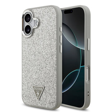 Apple iPhone 17 Kılıf Guess M-safe Şarj Özellikli Üçgen Logolu Glitter Kapak Gri