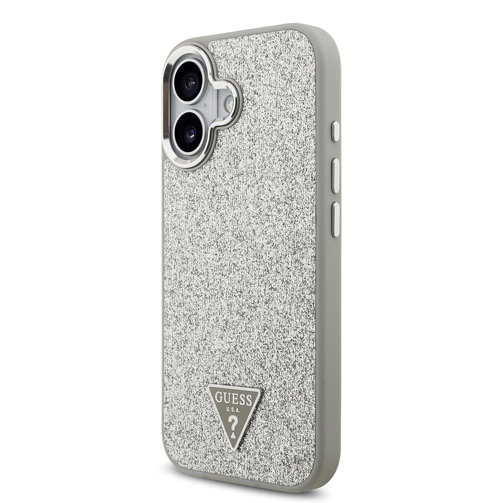 Apple iPhone 17 Kılıf Guess M-safe Şarj Özellikli Üçgen Logolu Glitter Kapak Gri