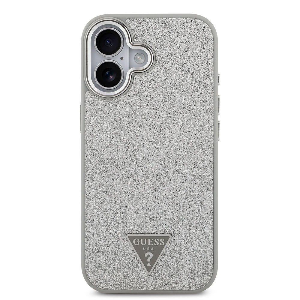 Apple iPhone 17 Kılıf Guess M-safe Şarj Özellikli Üçgen Logolu Glitter Kapak Gri