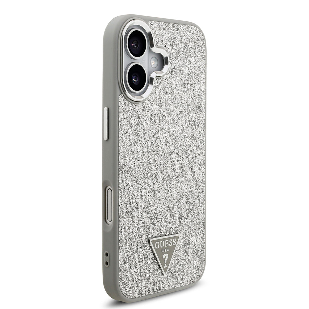 Apple iPhone 17 Kılıf Guess M-safe Şarj Özellikli Üçgen Logolu Glitter Kapak Gri