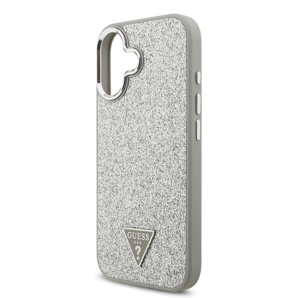 Apple iPhone 17 Kılıf Guess M-safe Şarj Özellikli Üçgen Logolu Glitter Kapak Gri