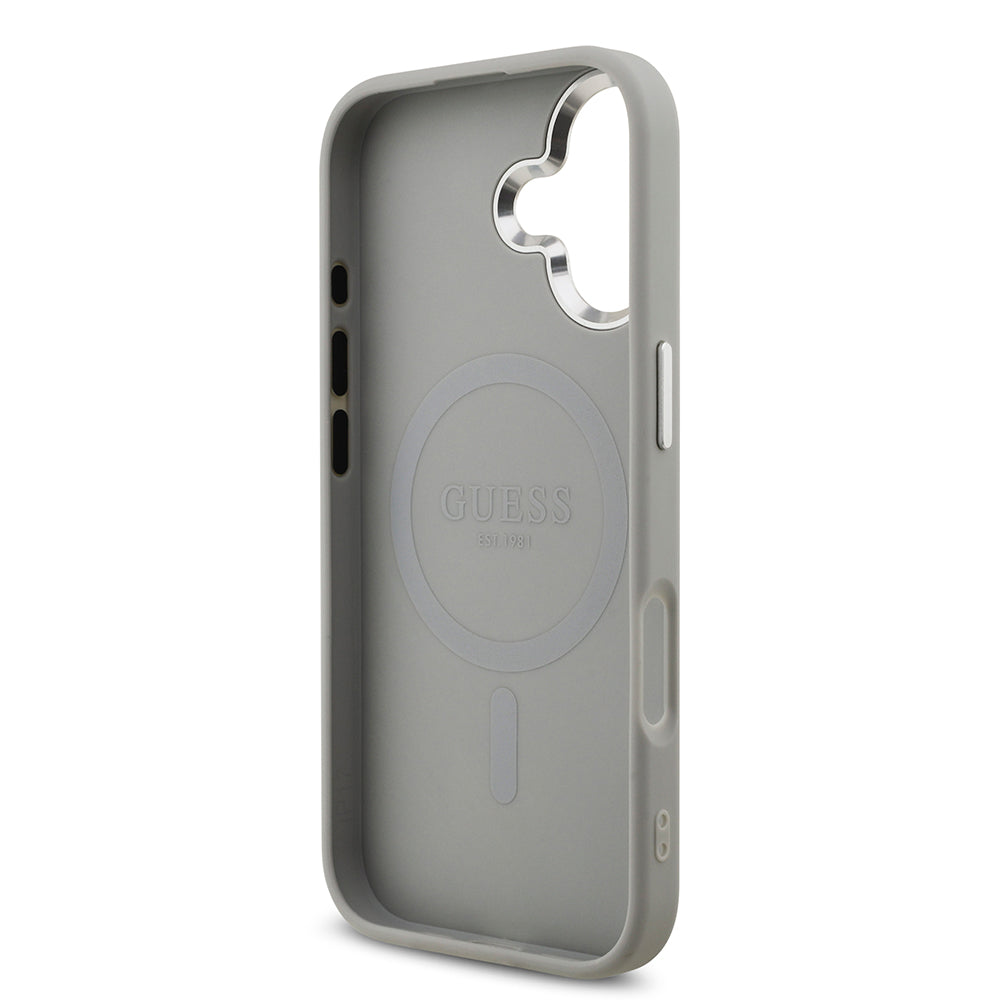 Apple iPhone 17 Kılıf Guess M-safe Şarj Özellikli Üçgen Logolu Glitter Kapak Gri