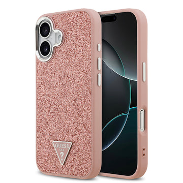 Apple iPhone 17 Kılıf Guess M-safe Şarj Özellikli Üçgen Logolu Glitter Kapak Pembe