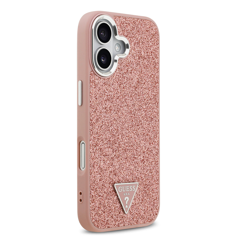 Apple iPhone 17 Kılıf Guess M-safe Şarj Özellikli Üçgen Logolu Glitter Kapak Pembe