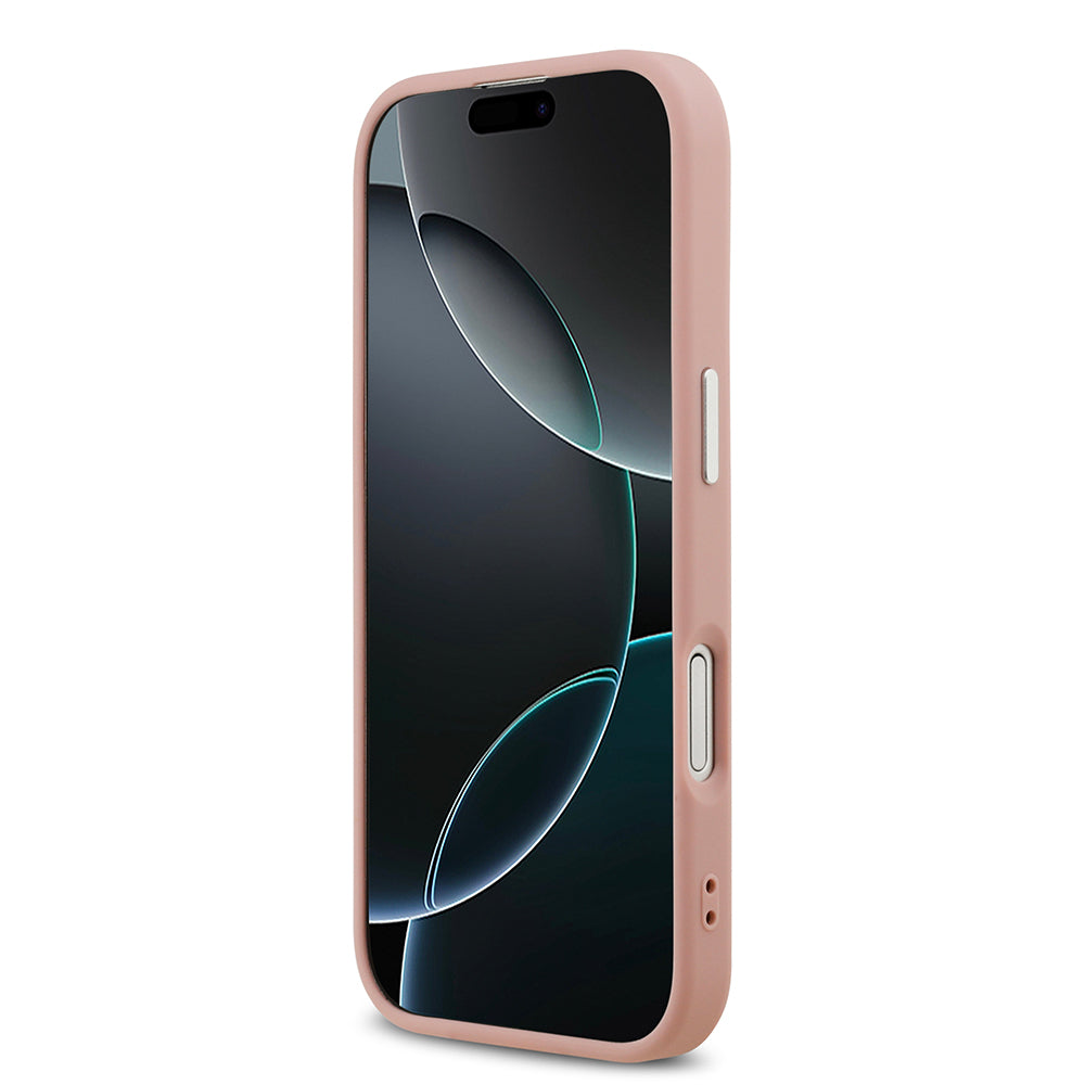 Apple iPhone 17 Kılıf Guess M-safe Şarj Özellikli Üçgen Logolu Glitter Kapak Pembe