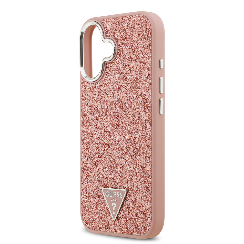 Apple iPhone 17 Kılıf Guess M-safe Şarj Özellikli Üçgen Logolu Glitter Kapak Pembe