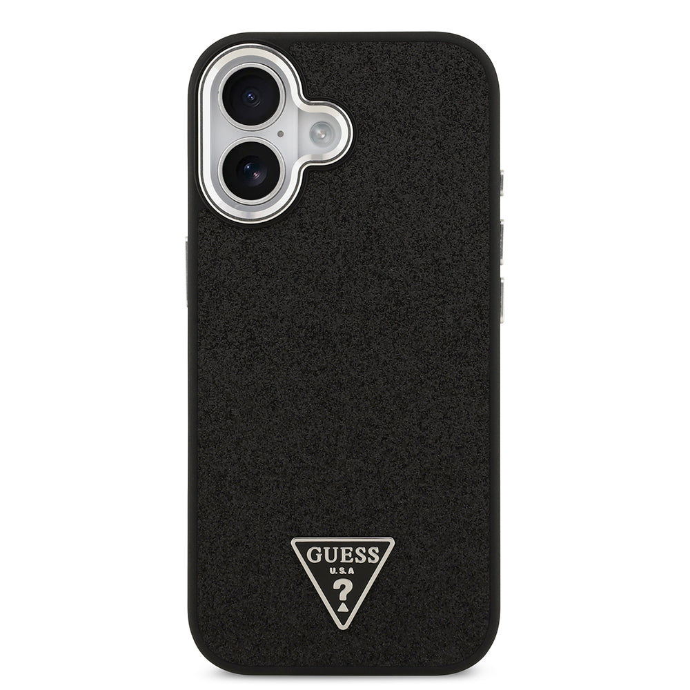 Apple iPhone 17 Kılıf Guess M-safe Şarj Özellikli Üçgen Logolu Glitter Kapak Siyah