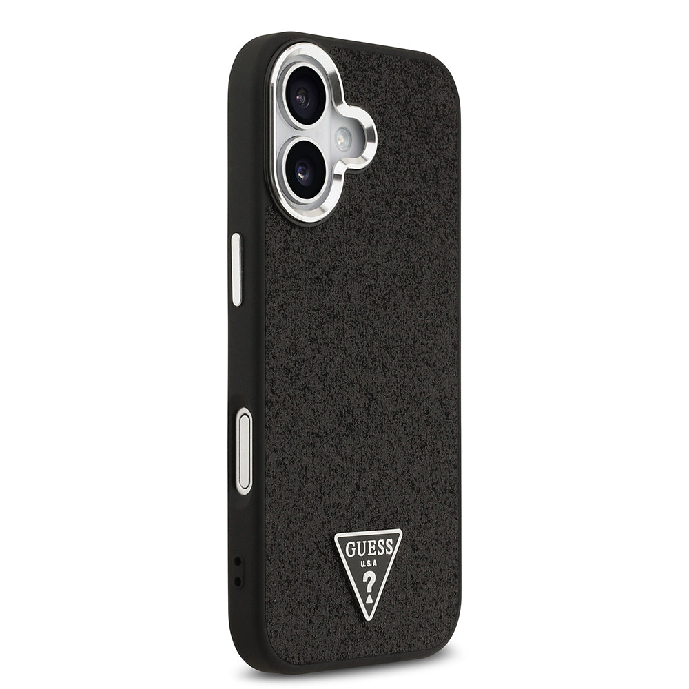Apple iPhone 17 Kılıf Guess M-safe Şarj Özellikli Üçgen Logolu Glitter Kapak Siyah