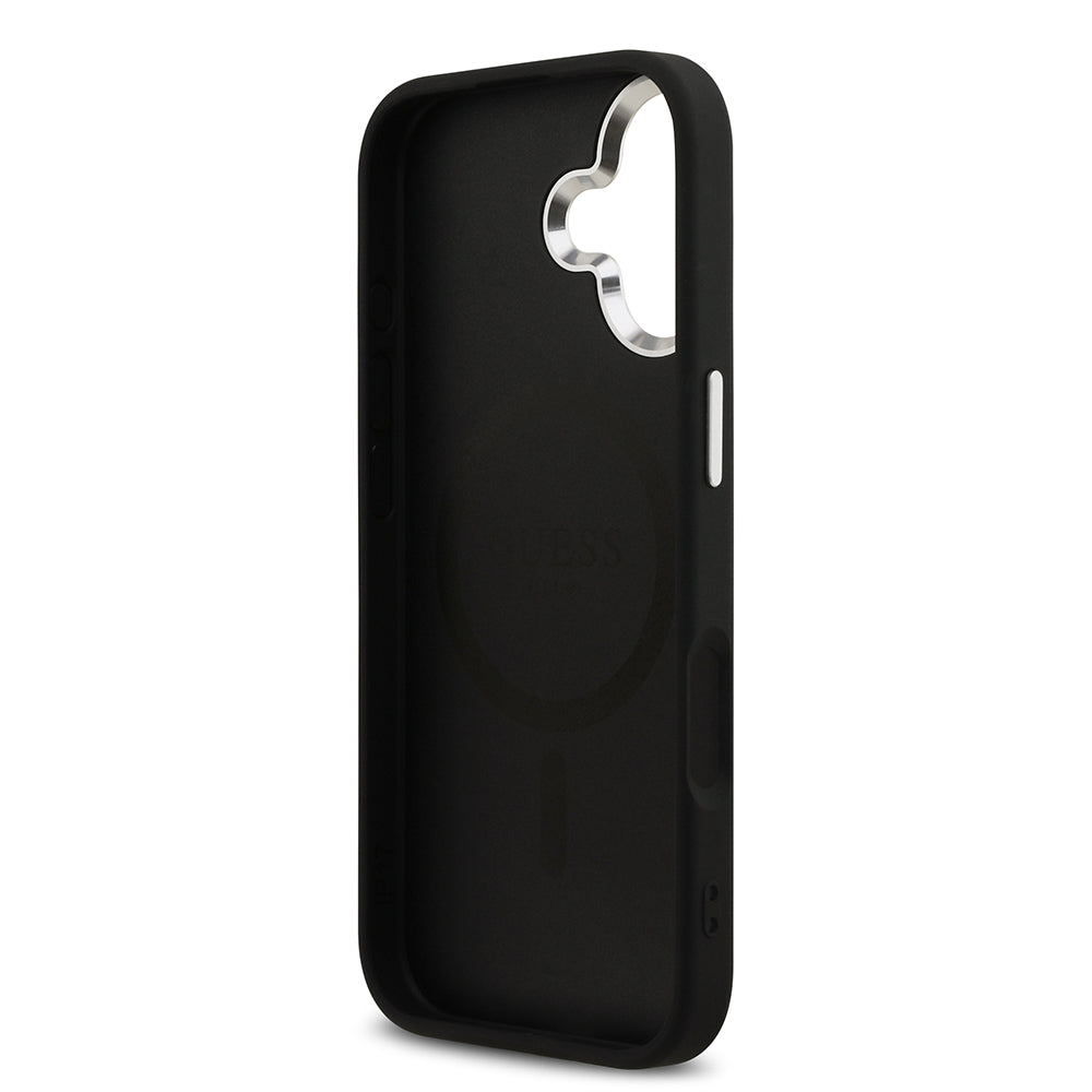 Apple iPhone 17 Kılıf Guess M-safe Şarj Özellikli Üçgen Logolu Glitter Kapak Siyah