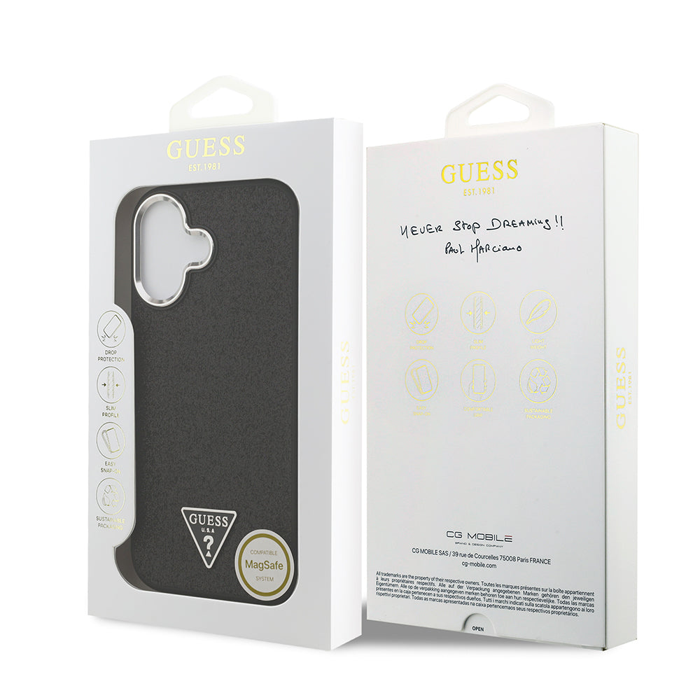 Apple iPhone 17 Kılıf Guess M-safe Şarj Özellikli Üçgen Logolu Glitter Kapak Siyah