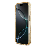 Apple iPhone 17 Kılıf Guess M-safe Şarj Özellikli Üçgen Logolu Simli Leopar Desenli Kapak Kahverengi