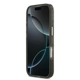 Apple iPhone 17 Kılıf Guess M-safe Şarj Özellikli Üçgen Logolu Simli Leopar Desenli Kapak Siyah