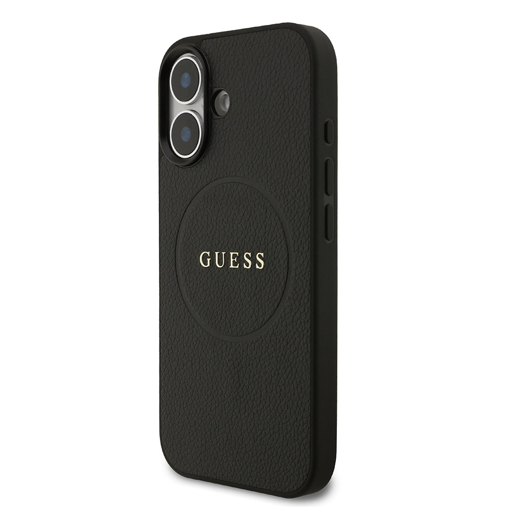 Apple iPhone 17 Kılıf Guess M-safe Şarj Özellikli Yazı Logolu PU Deri Kapak Siyah