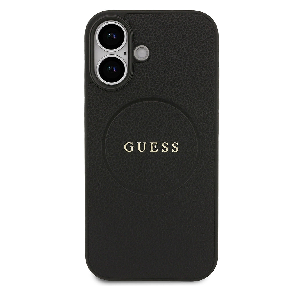 Apple iPhone 17 Kılıf Guess M-safe Şarj Özellikli Yazı Logolu PU Deri Kapak Siyah