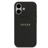 Apple iPhone 17 Kılıf Guess M-safe Şarj Özellikli Yazı Logolu PU Deri Kapak Siyah