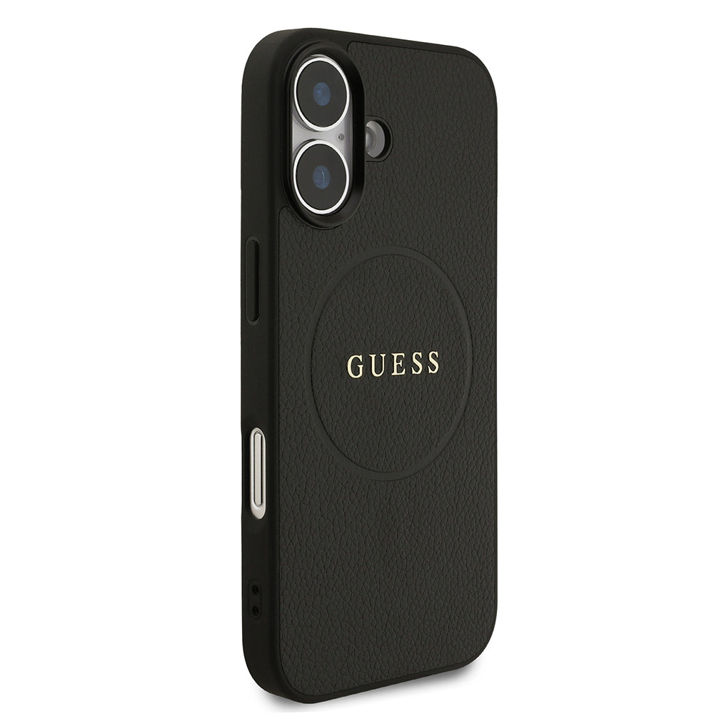 Apple iPhone 17 Kılıf Guess M-safe Şarj Özellikli Yazı Logolu PU Deri Kapak Siyah