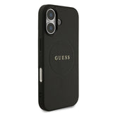 Apple iPhone 17 Kılıf Guess M-safe Şarj Özellikli Yazı Logolu PU Deri Kapak Siyah