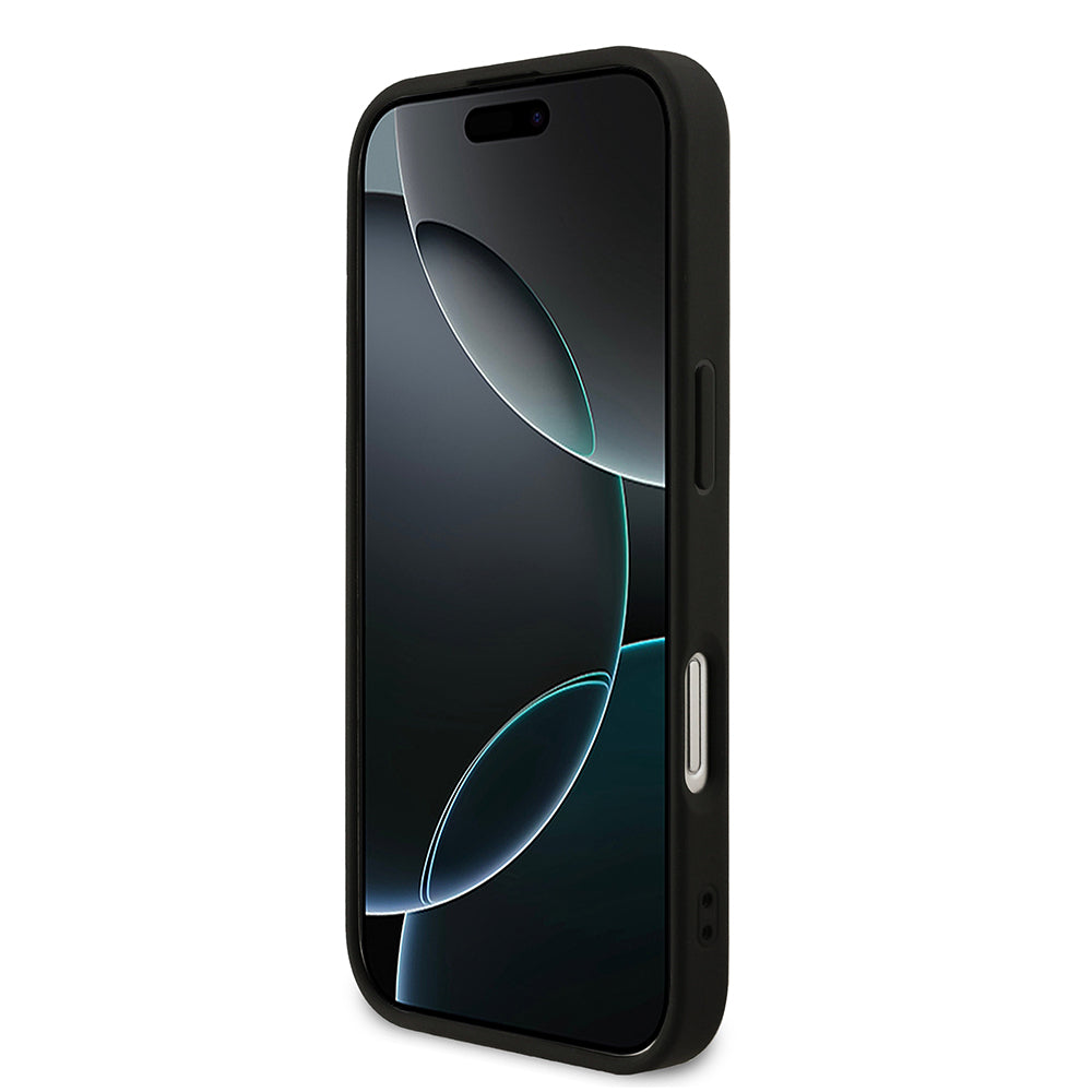 Apple iPhone 17 Kılıf Guess M-safe Şarj Özellikli Yazı Logolu PU Deri Kapak Siyah