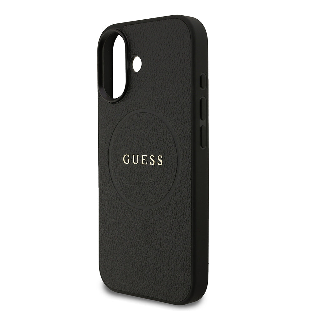 Apple iPhone 17 Kılıf Guess M-safe Şarj Özellikli Yazı Logolu PU Deri Kapak Siyah