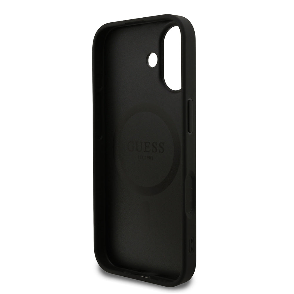 Apple iPhone 17 Kılıf Guess M-safe Şarj Özellikli Yazı Logolu PU Deri Kapak Siyah