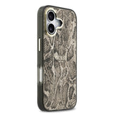 Apple iPhone 17 Kılıf Guess M-safe Şarj Özellikli Yazı Logolu Python Yılan Desenli Kapak Kahverengi