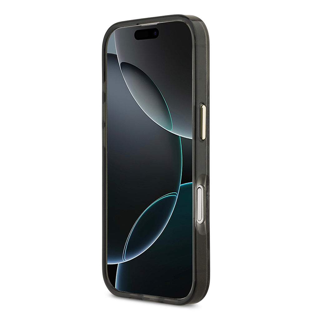 Apple iPhone 17 Kılıf Guess M-safe Şarj Özellikli Yazı Logolu Python Yılan Desenli Kapak Siyah