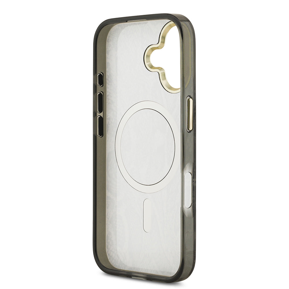 Apple iPhone 17 Kılıf Guess M-safe Şarj Özellikli Yazı Logolu Python Yılan Desenli Kapak Siyah