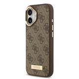 Apple iPhone 17 Kılıf Guess Magsafe Şarj Özellikli 4G Desenli PU Metal Plaka Klasik Logolu Kapak kahverengi