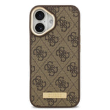 Apple iPhone 17 Kılıf Guess Magsafe Şarj Özellikli 4G Desenli PU Metal Plaka Klasik Logolu Kapak kahverengi