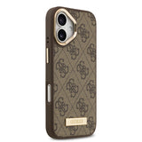 Apple iPhone 17 Kılıf Guess Magsafe Şarj Özellikli 4G Desenli PU Metal Plaka Klasik Logolu Kapak kahverengi