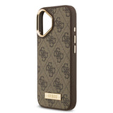 Apple iPhone 17 Kılıf Guess Magsafe Şarj Özellikli 4G Desenli PU Metal Plaka Klasik Logolu Kapak kahverengi