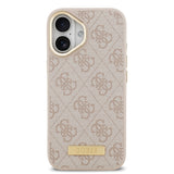 Apple iPhone 17 Kılıf Guess Magsafe Şarj Özellikli 4G Desenli PU Metal Plaka Klasik Logolu Kapak Pembe