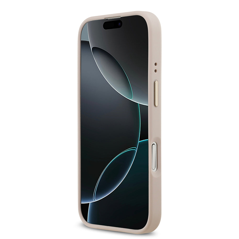 Apple iPhone 17 Kılıf Guess Magsafe Şarj Özellikli 4G Desenli PU Metal Plaka Klasik Logolu Kapak Pembe