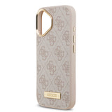 Apple iPhone 17 Kılıf Guess Magsafe Şarj Özellikli 4G Desenli PU Metal Plaka Klasik Logolu Kapak Pembe