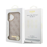 Apple iPhone 17 Kılıf Guess Magsafe Şarj Özellikli 4G Desenli PU Metal Plaka Klasik Logolu Kapak Pembe