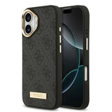 Apple iPhone 17 Kılıf Guess Magsafe Şarj Özellikli 4G Desenli PU Metal Plaka Klasik Logolu Kapak Siyah