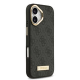 Apple iPhone 17 Kılıf Guess Magsafe Şarj Özellikli 4G Desenli PU Metal Plaka Klasik Logolu Kapak Siyah