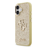 Apple iPhone 17 Kılıf Guess Metal Kamera Çerçeveli 4G Büyük Logolu Glitter Kapak Gold