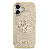 Apple iPhone 17 Kılıf Guess Metal Kamera Çerçeveli 4G Büyük Logolu Glitter Kapak Gold
