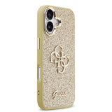 Apple iPhone 17 Kılıf Guess Metal Kamera Çerçeveli 4G Büyük Logolu Glitter Kapak Gold