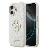Apple iPhone 17 Kılıf Guess Metal Kamera Çerçeveli 4G Büyük Logolu Glitter Kapak Gri
